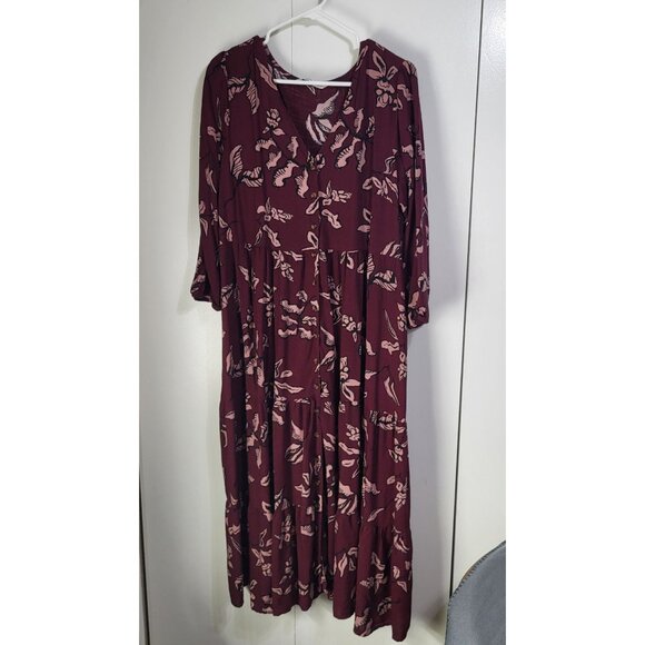 SONOMA Women SZ XL 3/4 Sleeve Button Front Maxi Dress Bishop Sleeve Pockets Boho - Picture 1 of 9
